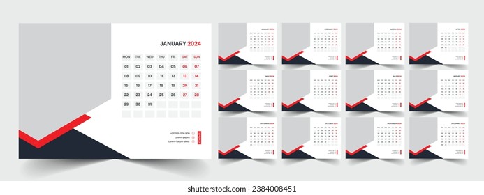 Diseño de plantillas de Calendario de Escritorio 2024, Calendario de Office 2024