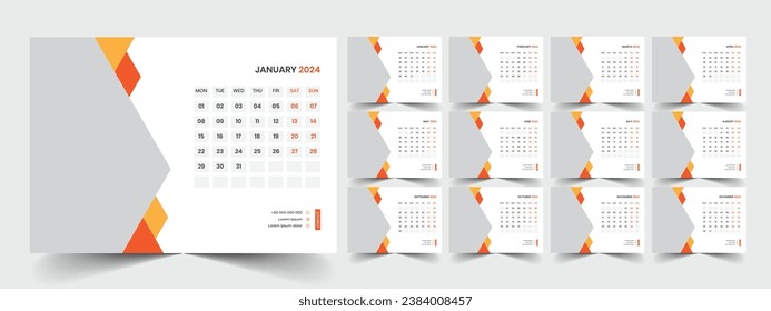 Desk Calendar 2024 template design, Office Calendar 2024