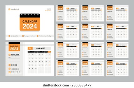 Desk Calendar 2024 template. Editable 2024 calendar design