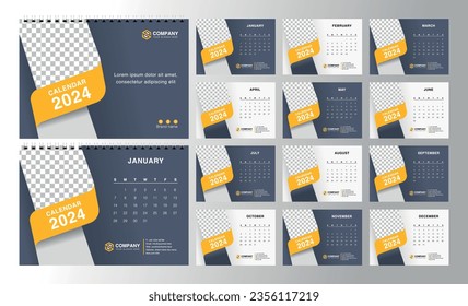 Plantilla de Calendario de Escritorio 2024. Diseño de calendario editable. Ilustración vectorial