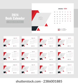 Desk Calendar 2024 Template, 
Modern and Creative Calendar Design