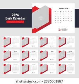 Desk Calendar 2024 Template, 
Modern and Creative Calendar Design