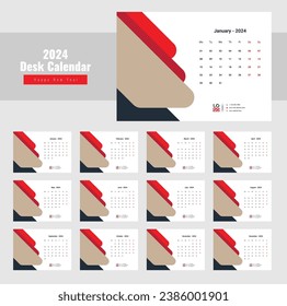 Desk Calendar 2024 Template, 
Modern and Creative Calendar Design