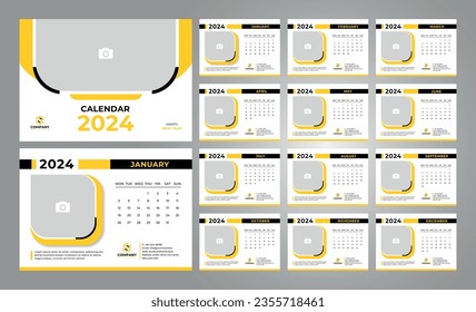 Desk Calendar 2024 template. Professional corporate calendar design. A5 Size