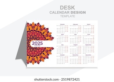 Desk calendar 2025 colorful unique mandala design template