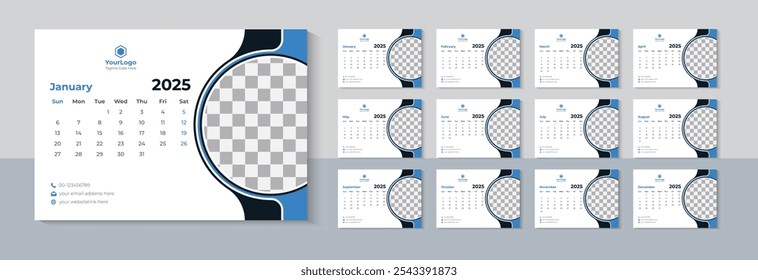 Desk Calendar 2025 Design, Business Calendar 2025 Template, Table Calendar, 12 Months Included