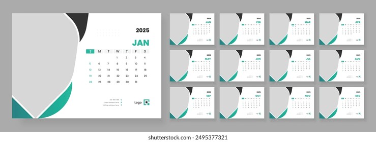Desk Calendar 2025 Or Monthly Weekly Schedule New Year Calendar 2025 Design Template, Week Starts on sunday.