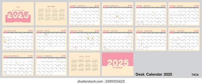 calendario de escritorio 2025 en idioma tailandés e inglés, calendario simple 2025 en idioma tailandés