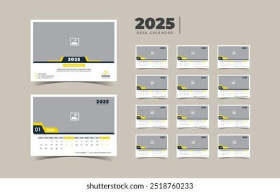 Desk Calendar 2025 Planer Corporate Template Design Set von 12 Monaten. Vorlage für den Jahreskalender 2025.