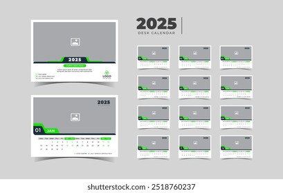 Desk Calendar 2025 planner corporate template design set of 12 months. Template for annual calendar 2025.