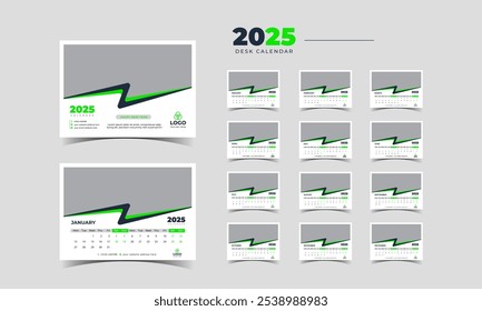 Desk Calendar 2025 planner corporate template design set of 12 months. Template for annual calendar 2025.