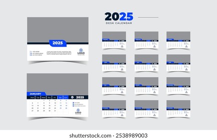 Desk Calendar 2025 planner corporate template design set of 12 months. Template for annual calendar 2025.