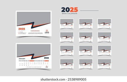 Desk Calendar 2025 planner corporate template design set of 12 months. Template for annual calendar 2025.
