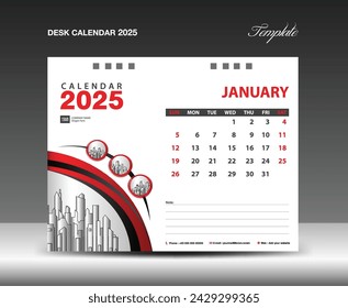 Desk Calendar 2025 template with circle frame can be use photo, Janaury 2025 template. Wall Calendar design, planner, Corporate Calendar 2025 creative design mockup, printing, advertisement, vector