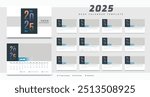 Desk calendar 2025 template, corporate annual calendar 2025, week starts on Monday, 12 month set