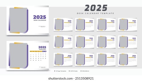 Calendario de oficina 2025 Plantilla, calendario anual corporativo 2025, la semana comienza el lunes, conjunto de 12 meses