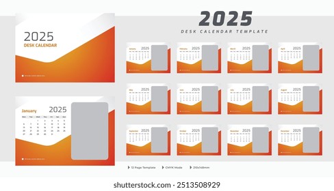 Calendario de oficina 2025 Plantilla, calendario anual corporativo 2025, la semana comienza el lunes, conjunto de 12 meses