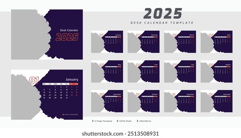 Calendario de oficina 2025 Plantilla, calendario anual corporativo 2025, la semana comienza el lunes, conjunto de 12 meses