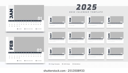 Modelo de calendário de 2025, calendário anual corporativo de 2025, semana começa na segunda-feira, conjunto de 12 meses