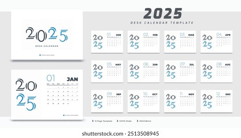 Calendario de oficina 2025 Plantilla, calendario anual corporativo 2025, la semana comienza el lunes, conjunto de 12 meses