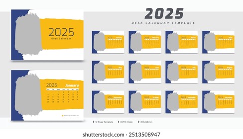 Calendario de oficina 2025 Plantilla, calendario anual corporativo 2025, la semana comienza el lunes, conjunto de 12 meses