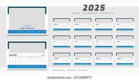 Calendario de oficina 2025 Plantilla, calendario anual corporativo 2025, la semana comienza el lunes, conjunto de 12 meses