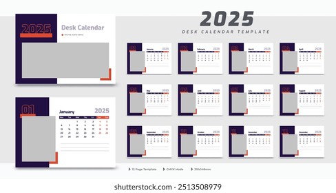 Calendario de oficina 2025 Plantilla, calendario anual corporativo 2025, la semana comienza el lunes, conjunto de 12 meses