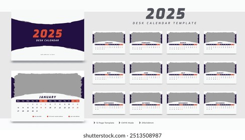 Calendario de oficina 2025 Plantilla, calendario anual corporativo 2025, la semana comienza el lunes, conjunto de 12 meses