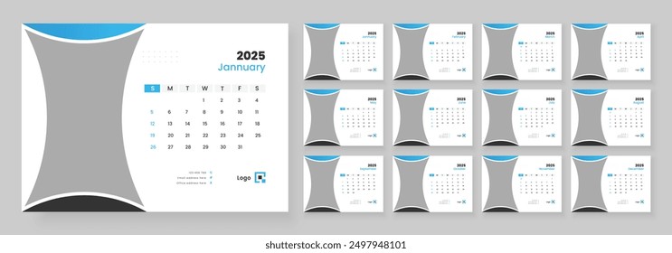 Design der Vorlage Desk Calendar 2025, Beginn der Woche am Sonntag, Office Calendar 2025.