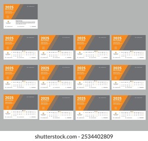 Desk calendar 2025 template, modern 12 month calendar design, corporate business calendar.
