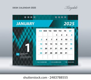 Desk Calendar 2025 template vector, January 2025 year, Week starts Sunday, Planner design, Stationery design, flyer design, wall calendar 2025 year design, printing media creative idea 