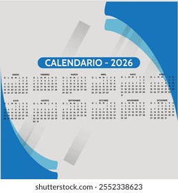 Calendario de escritorio 2026 con calendario islámico Hijri. Calendario 2026 con diseño paisajístico o Horizontal. inicio de la semana el domingo. Domingo