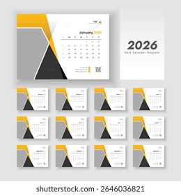 Desk calendar 2026 with minimal design. Calendar 2026 planner corporate template design set. Week starts on Sunday.