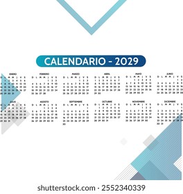 Calendario de escritorio 2029 con calendario islámico Hijri. Calendario 2029 con diseño paisajístico o Horizontal. inicio de la semana el domingo. Domingo