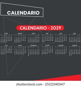 Calendario de escritorio 2029 con calendario islámico Hijri. Calendario 2029 con diseño paisajístico o Horizontal. inicio de la semana el domingo. Domingo