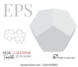 Desk calendar box, die cut template, vector. White clear blank desk calendar box mock up isolated on white background. Packaging design