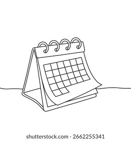 Desk calendar continuous one line drawing. Time management and event planning concept.