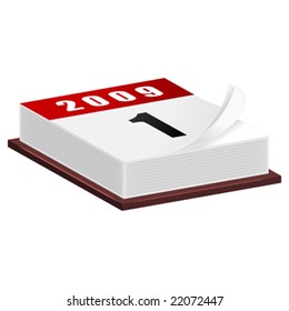 Desk calendar with curled page isolated over white