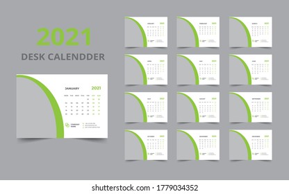 Desk calendar design 2021 template Set of 12 Months, Week starts Monday, Stationery design, calendar planner
