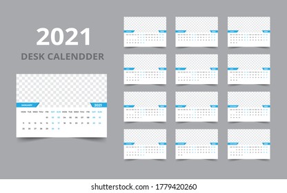 Desk calendar design 2021 template Set of 12 Months, Week starts Monday, Stationery design, calendar planner

