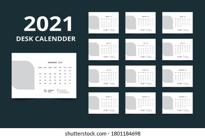 Desk calendar design 2021 template Set of 12 Months, Week starts Monday, Stationery design, calendar planner