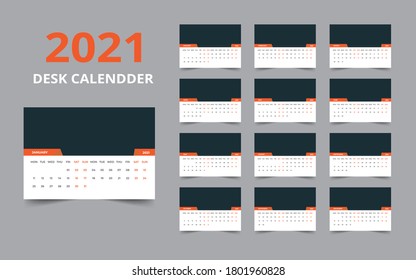 Desk calendar design 2021 template Set of 12 Months, Week starts Monday, Stationery design, calendar planner