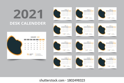 Desk calendar design 2021 template Set of 12 Months, Week starts Monday, Stationery design, calendar planner

