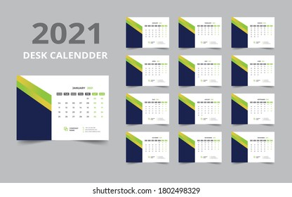 Desk calendar design 2021 template Set of 12 Months, Week starts Monday, Stationery design, calendar planner
