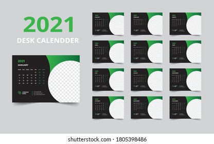 Desk calendar design 2021 template Set of 12 Months, Week starts Monday, Stationery design, calendar planner
