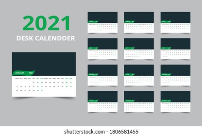 Desk calendar design 2021 template Set of 12 Months, Week starts Monday, Stationery design, calendar planner
