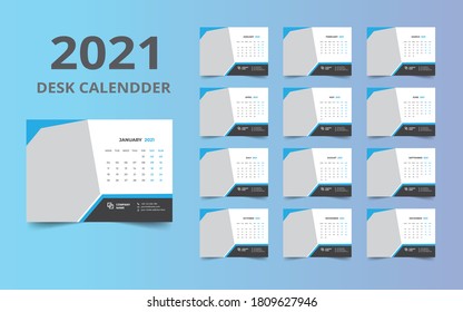 Desk calendar design 2021 template Set of 12 Months, Week starts Monday, Stationery design, calendar planner