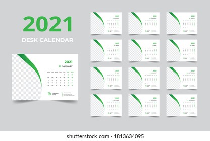 Desk calendar design 2021 template Set of 12 Months, Week starts Monday, Stationery design, calendar planner
