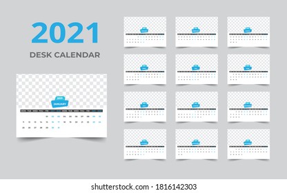 Desk calendar design 2021 template Set of 12 Months