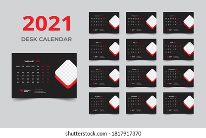 Desk calendar design 2021 template Set of 12 Months, Week starts Monday, Stationery design, calendar planner